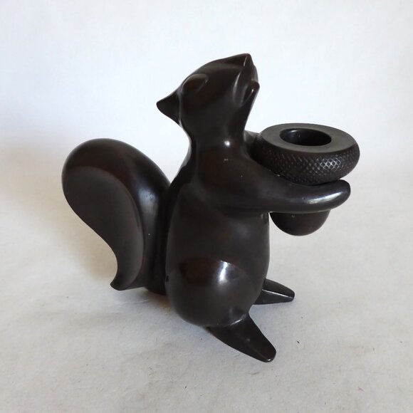 NEW RESTORATION HARDWARE BRONZE SQUIRREL HOLDING ACORN CANDLE HOLDER - Picture 1 of 11